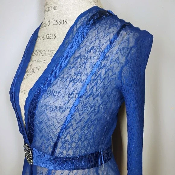 Komarov Sheer Cardigan Topper Women Small Blue Brooch Crinkle Mother Of Bride - Picture 4 of 11